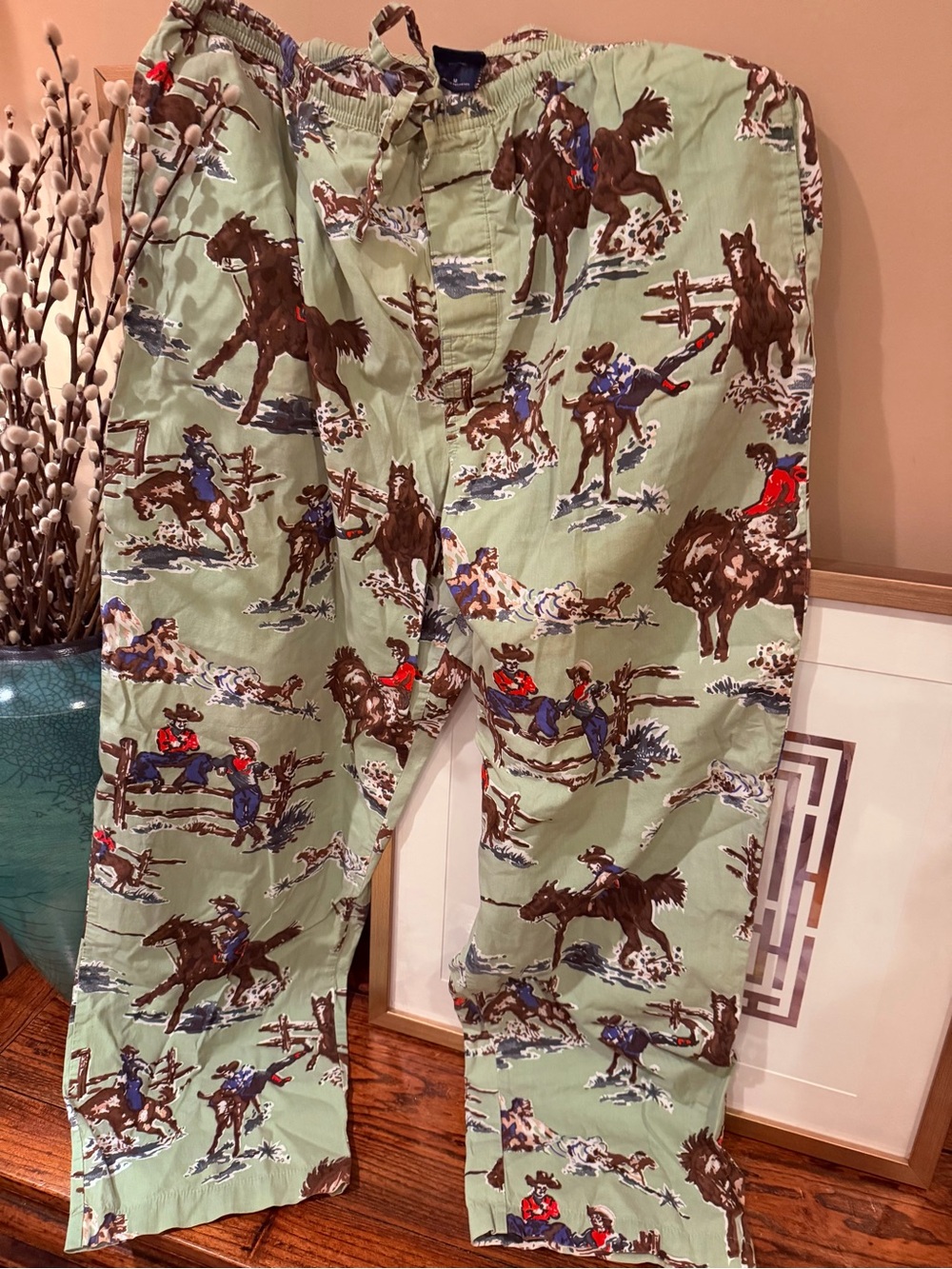 Nick & Nora vintage Kurt Cobain Light Sage Horse-Print Pajama Pants Vintage